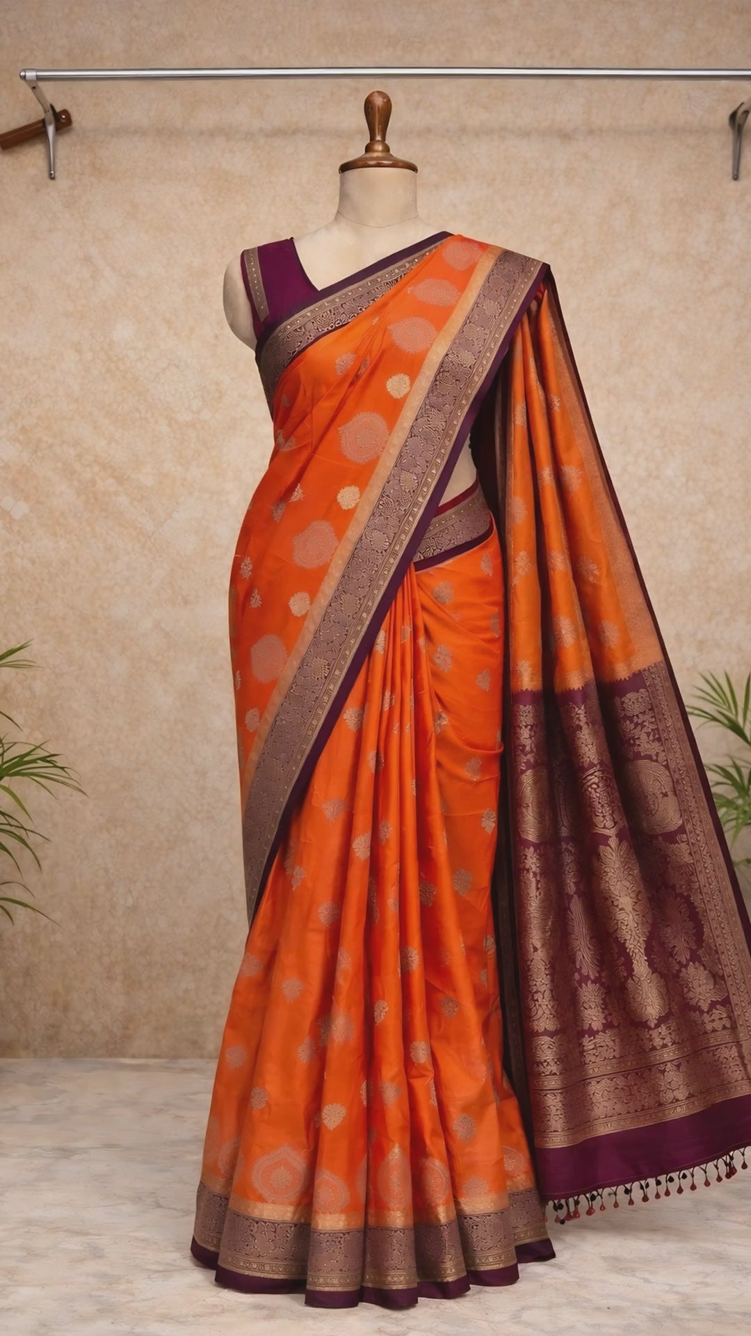 Elegant orange Banarasi silk saree video