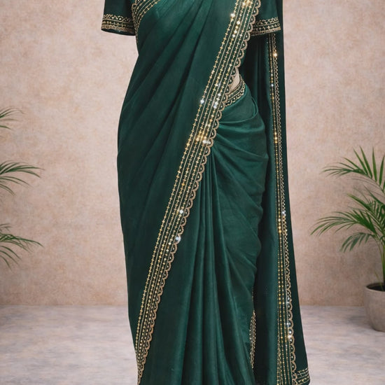 Dark green festive saree video