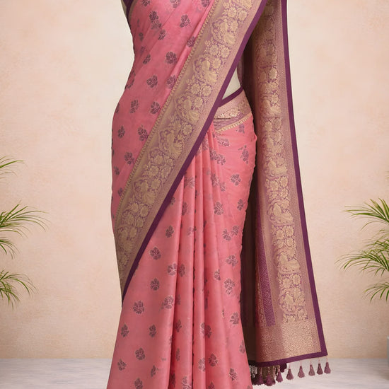 Pink saree with purple border video
