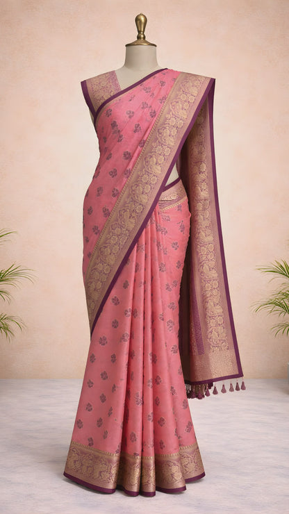 Pink saree with purple border video
