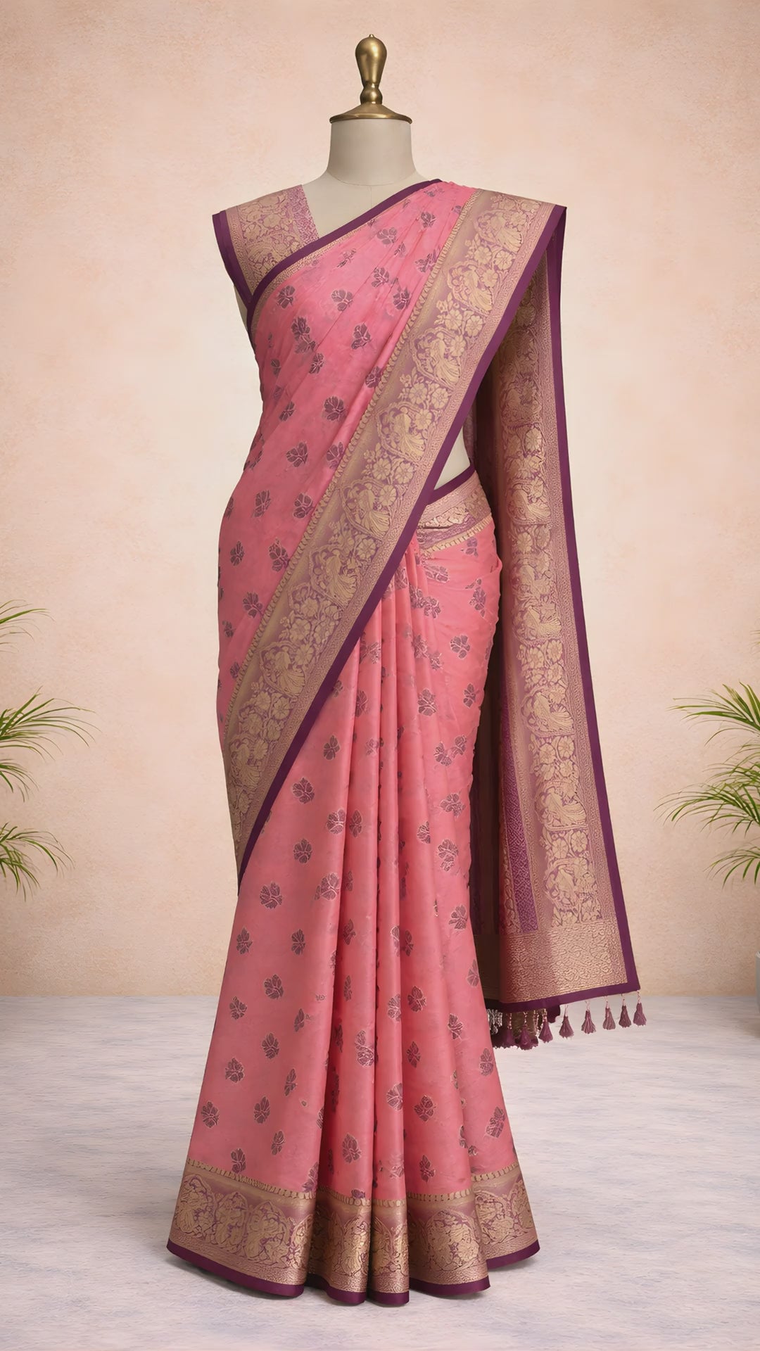 Pink saree with purple border video