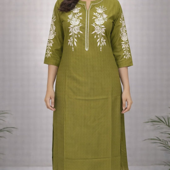 Olive Green Embroidered Kurti video