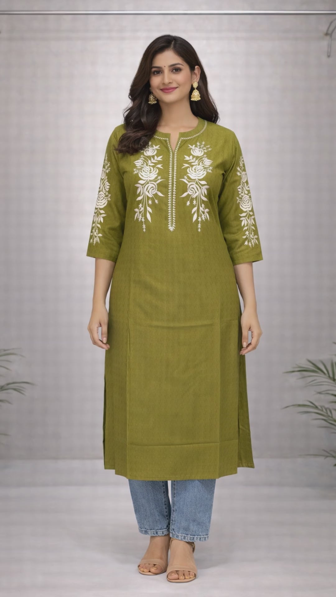 Olive Green Embroidered Kurti video