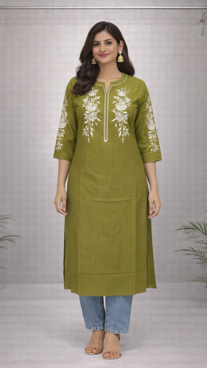 Olive Green Embroidered Kurti video