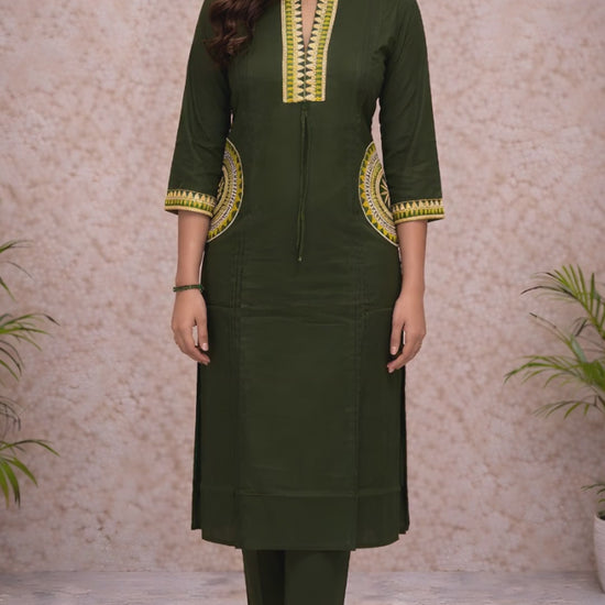 Bottle Green Embroidered Kurti Set video