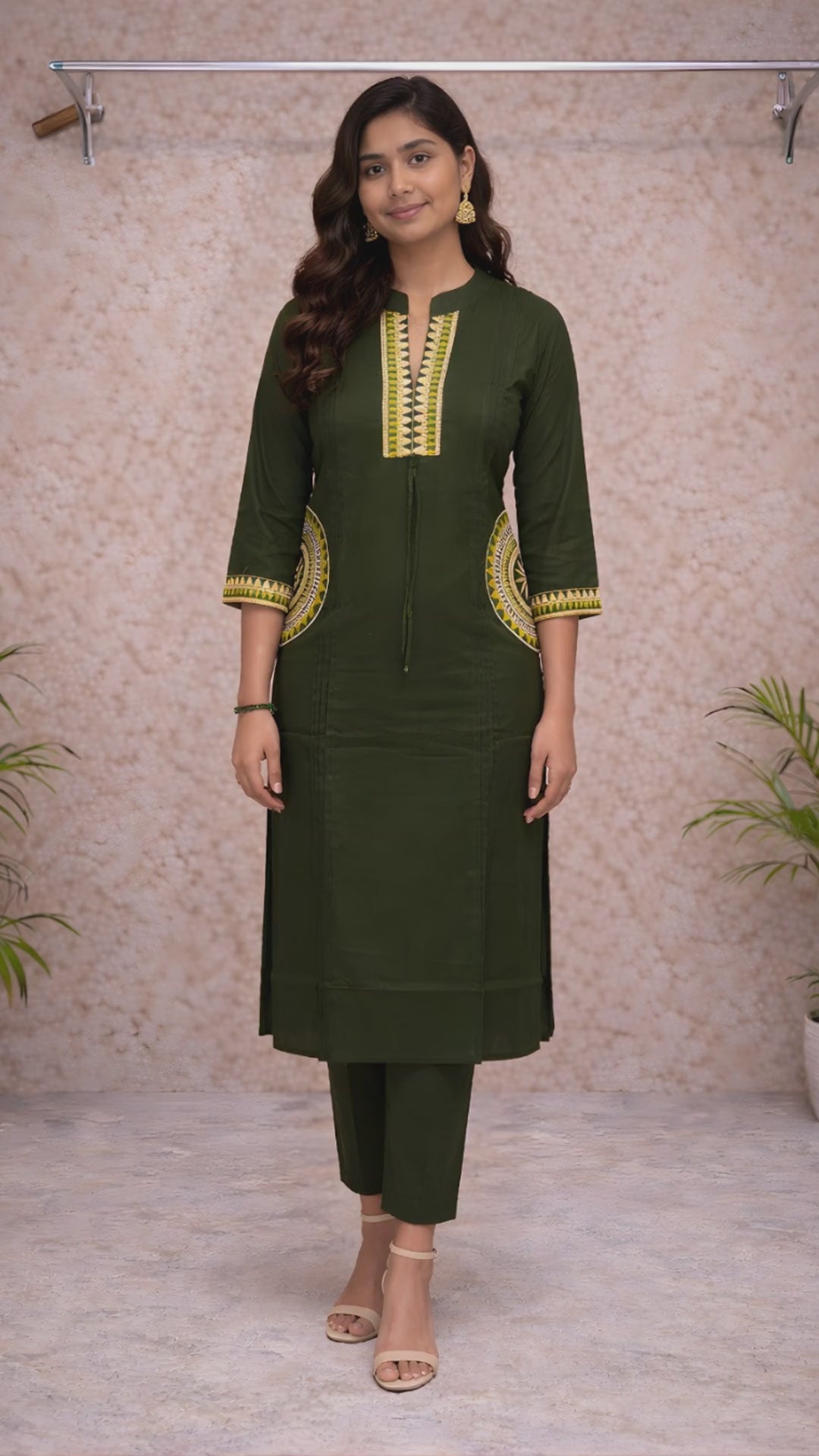 Bottle Green Embroidered Kurti Set video