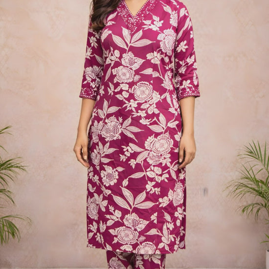 Magenta Floral Kurti Set video