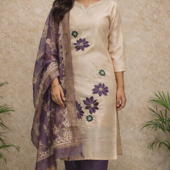Ivory and Plum Floral Kurti Set video