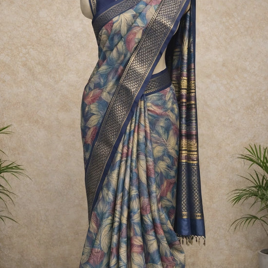Elegant floral printed silk saree video