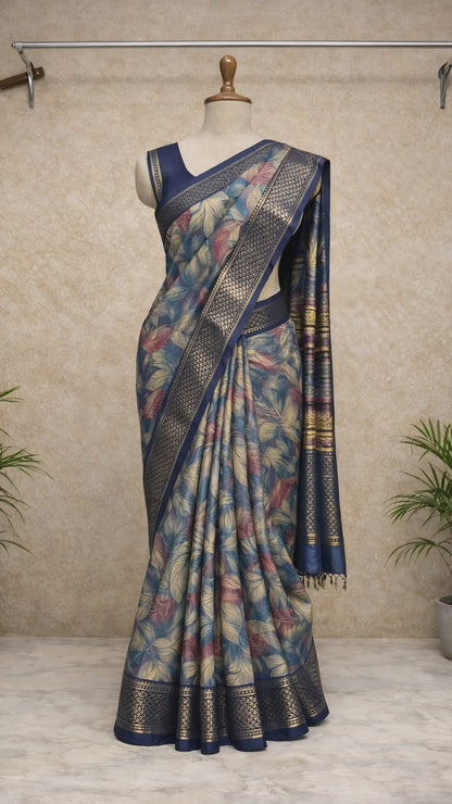 Elegant floral printed silk saree video