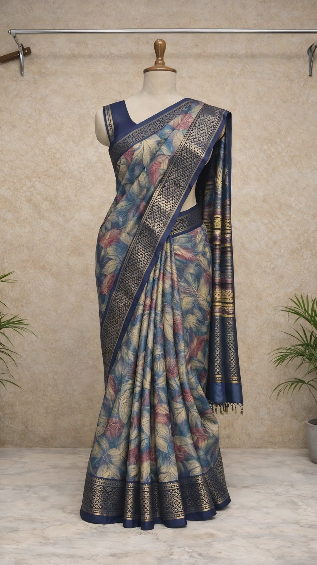 Elegant floral printed silk saree video