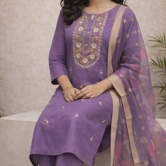 Royal Lavender Embroidered Kurti Set video