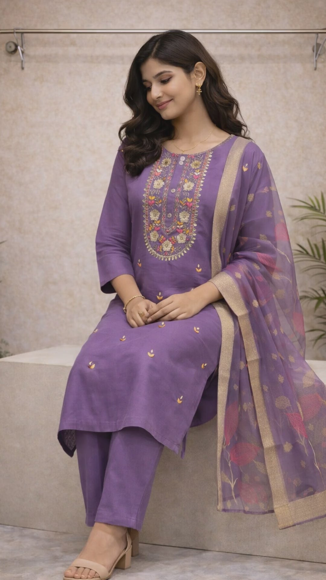 Royal Lavender Embroidered Kurti Set video