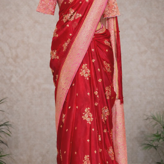 Red and pink traditional silk saree video