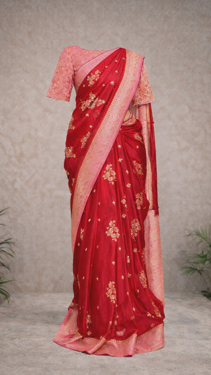 Red and pink traditional silk saree video