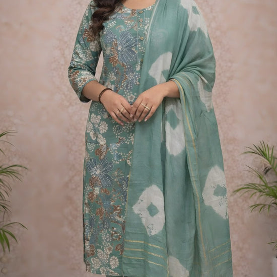 Sage Green Floral Kurti Set video