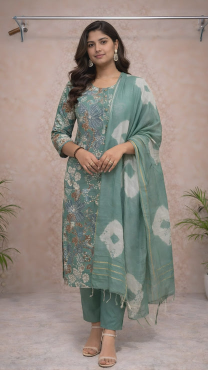 Sage Green Floral Kurti Set video