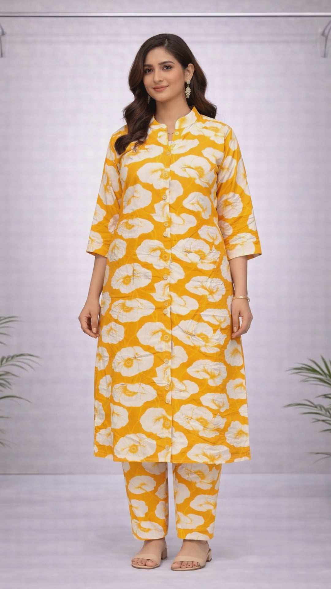 Yellow and White Floral Kurti Set video