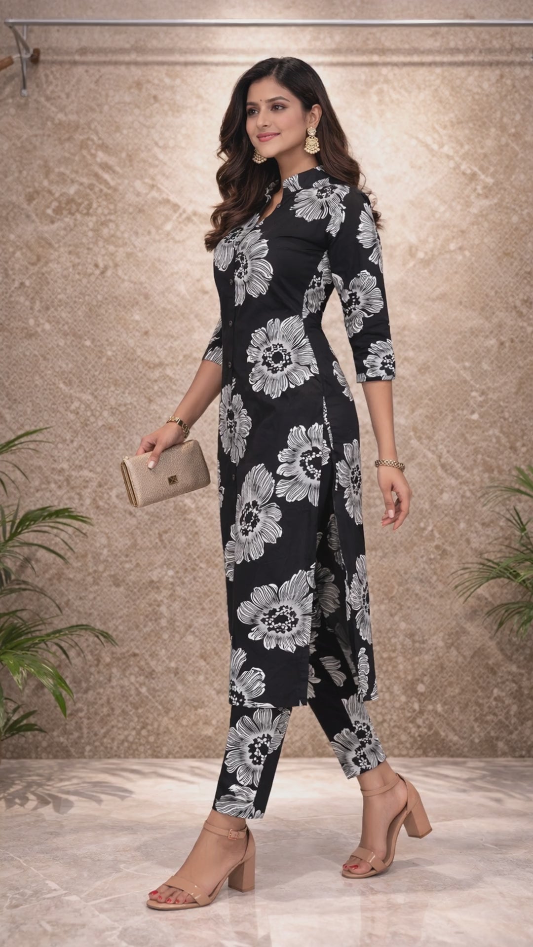 Black and White Floral Kurti Set video
