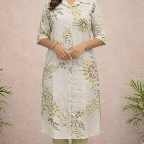 Ivory Floral Kurti Set with green pants video