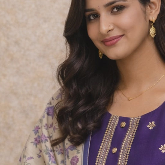 Royal Purple Embroidered Kurti Set video