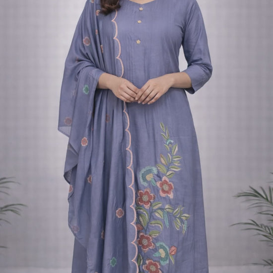 Lavender Floral Kurti Set video