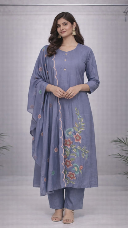 Lavender Floral Kurti Set video