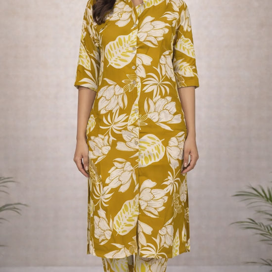 Mustard Yellow Floral Kurti Set video