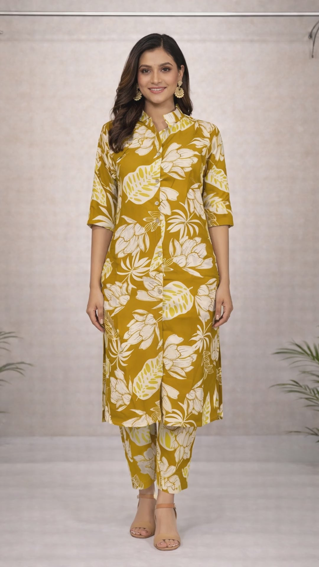 Mustard Yellow Floral Kurti Set video