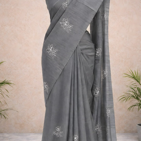 Elegant grey woven saree video