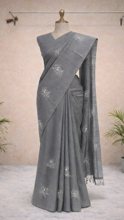 Elegant grey woven saree video