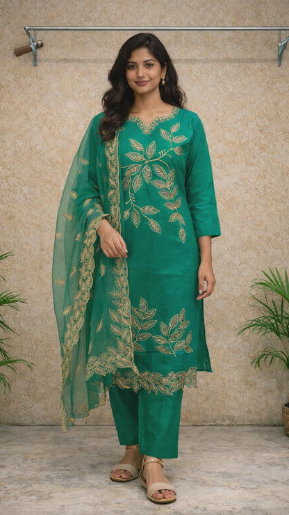 Emerald Green Embroidered Kurti Set video