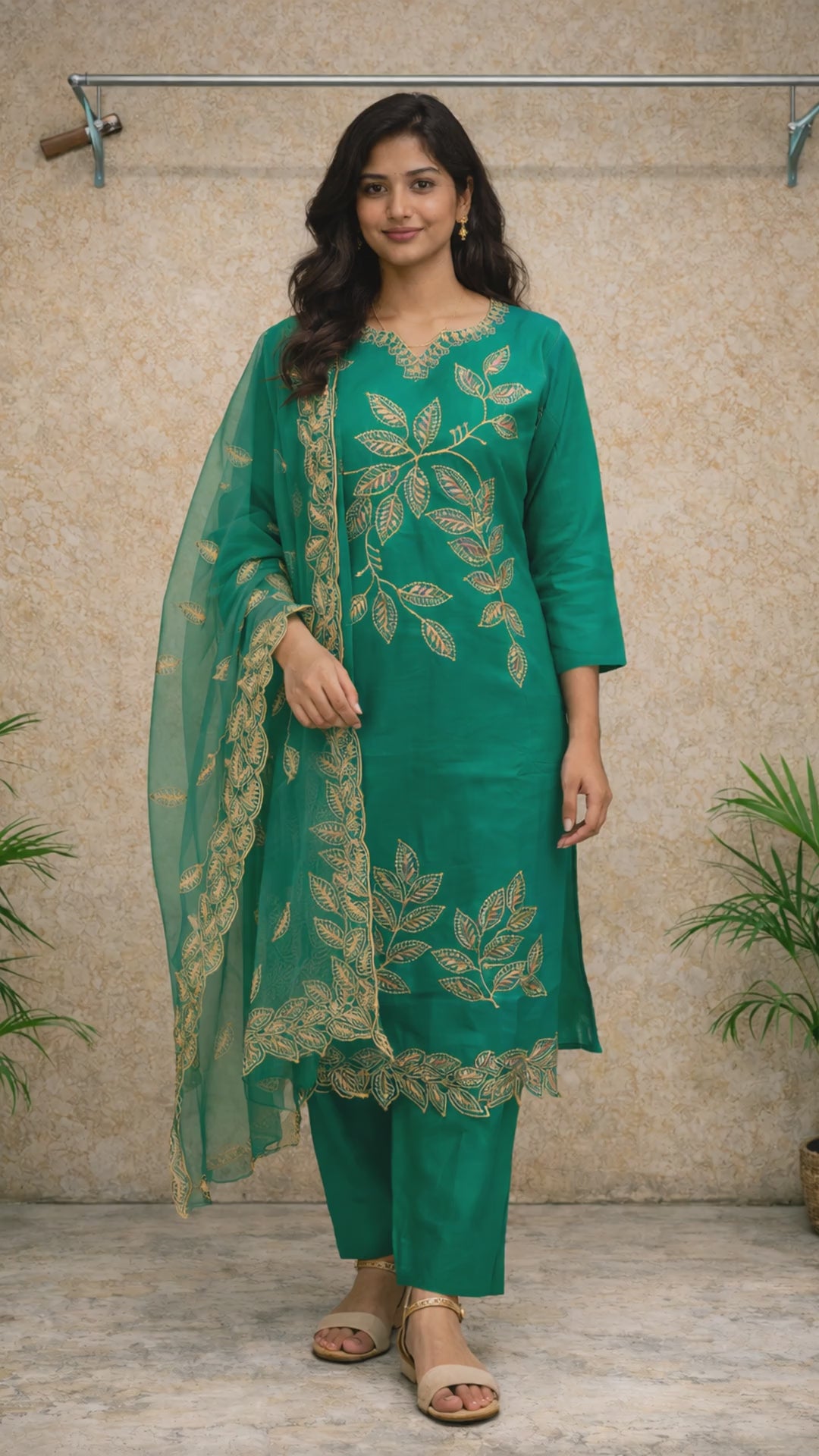 Emerald Green Embroidered Kurti Set video
