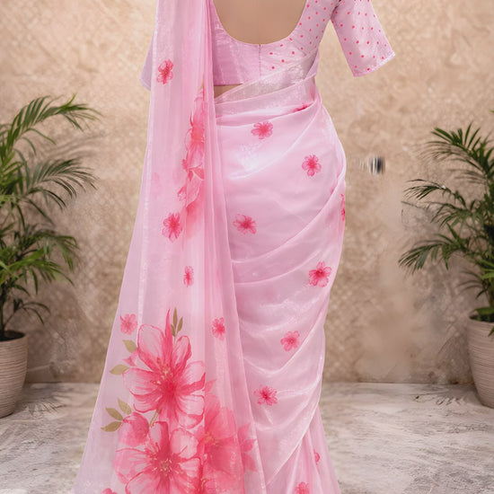 Blush pink floral soft crepe saree video