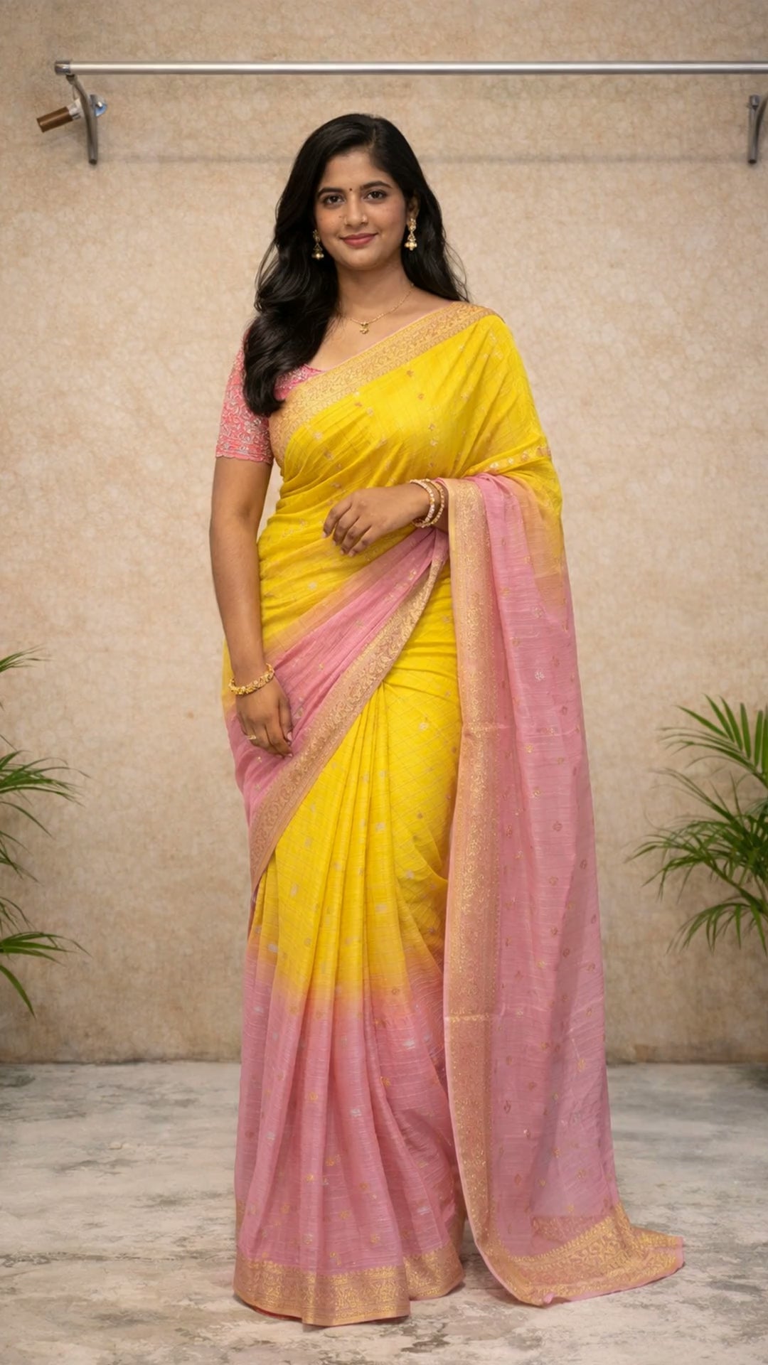 Pink and yellow ombre soft silk saree video
